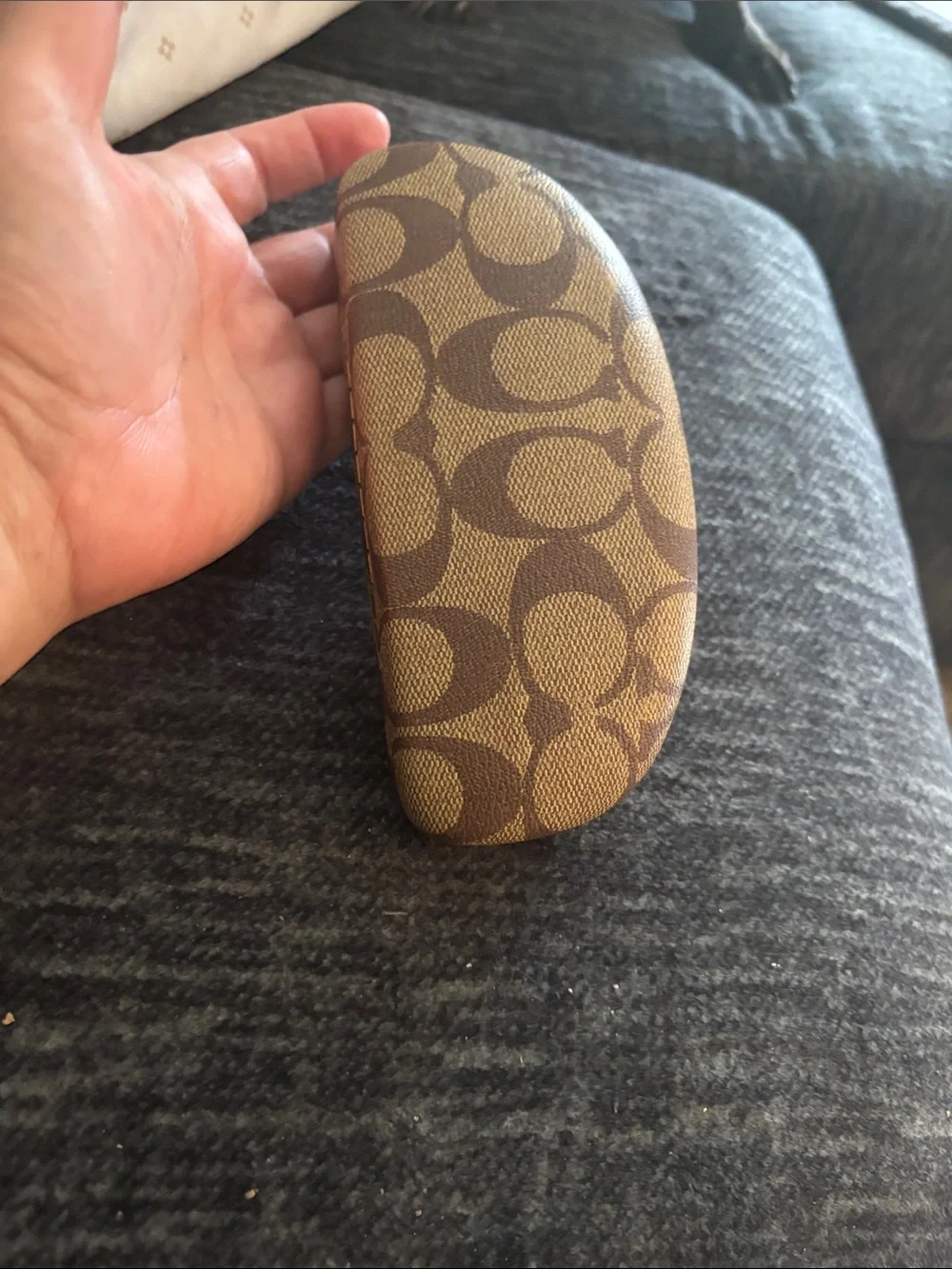 Coach Brown Signature Monogram Hard Sunglasses Case with Gold Logo
